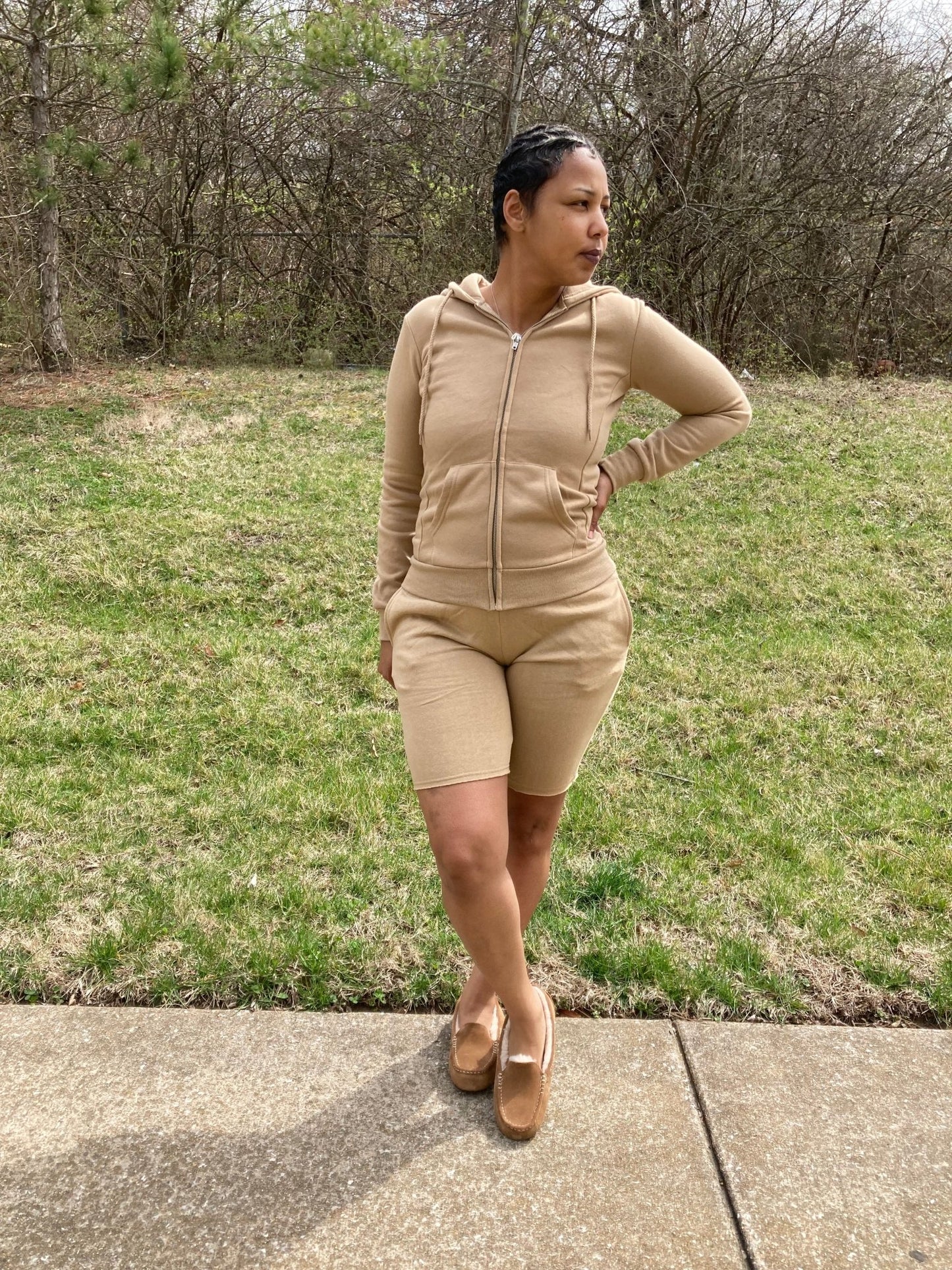 Tan fleece and short set - Misfits Clothing Boutique