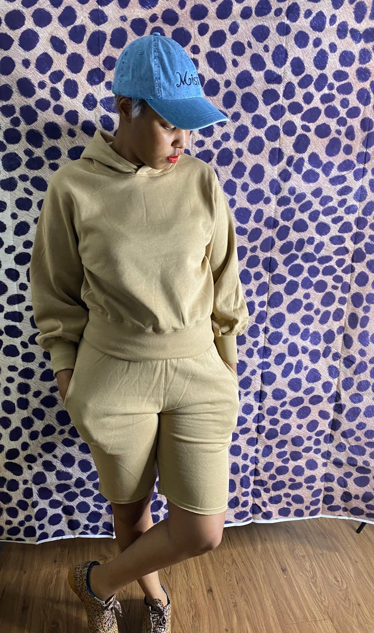 Two piece tan jogger short set - Misfits Clothing Boutique