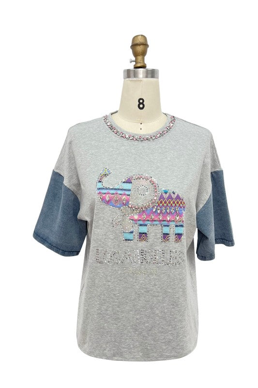 Beaded Elephant Statement Tee