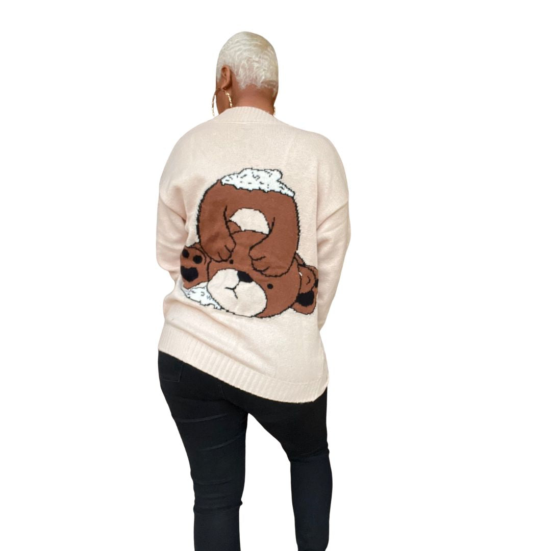 bear oversized knit cardigan cream - Misfits Clothing Boutique