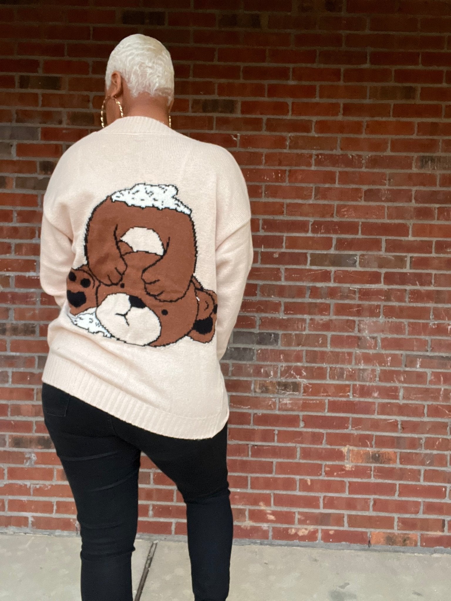 Bear oversized Knit Cardigan - Misfits Clothing Boutique
