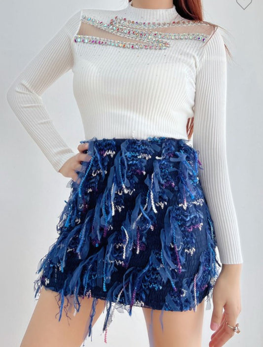 Blue fringe skirt - Misfits Clothing Boutique