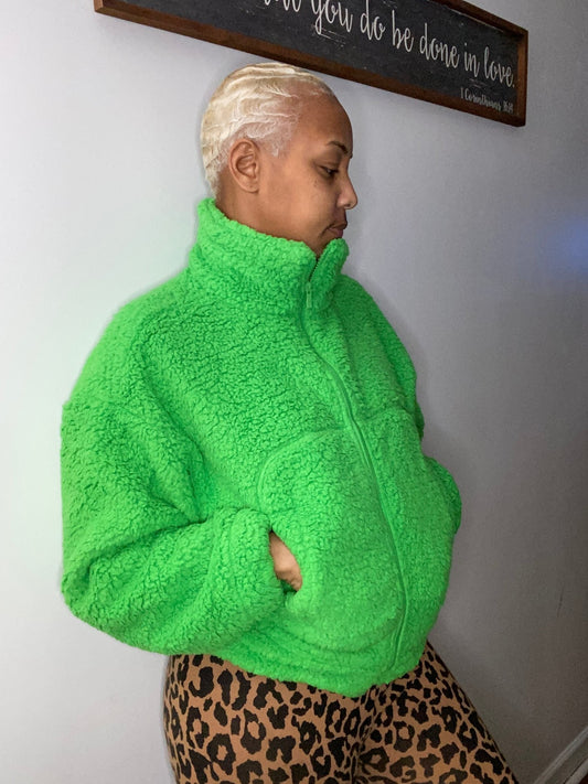 Bright Green Sherpa jacket - Misfits Clothing Boutique
