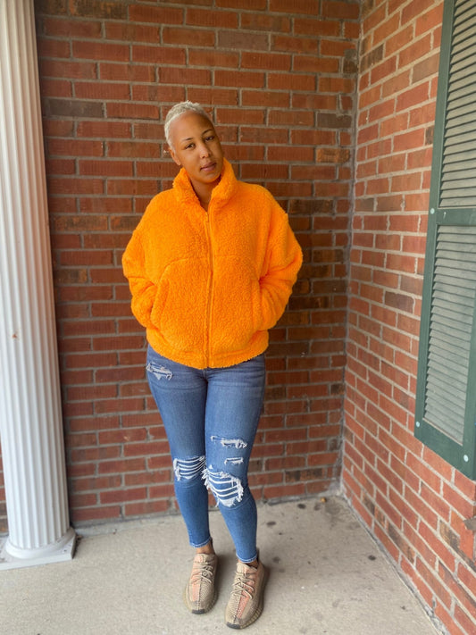 Bright orange sherpa jacket - Misfits Clothing Boutique