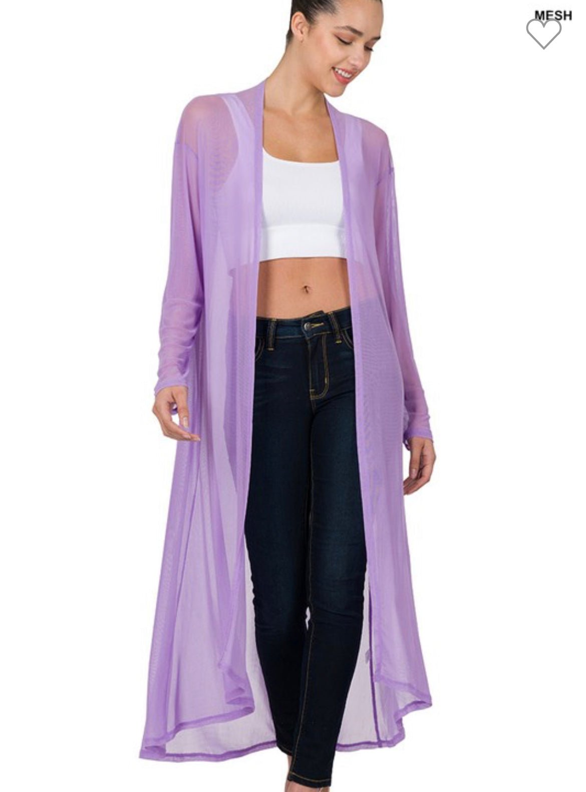 Lavender Mesh open front caridgan - Misfits Clothing Boutique