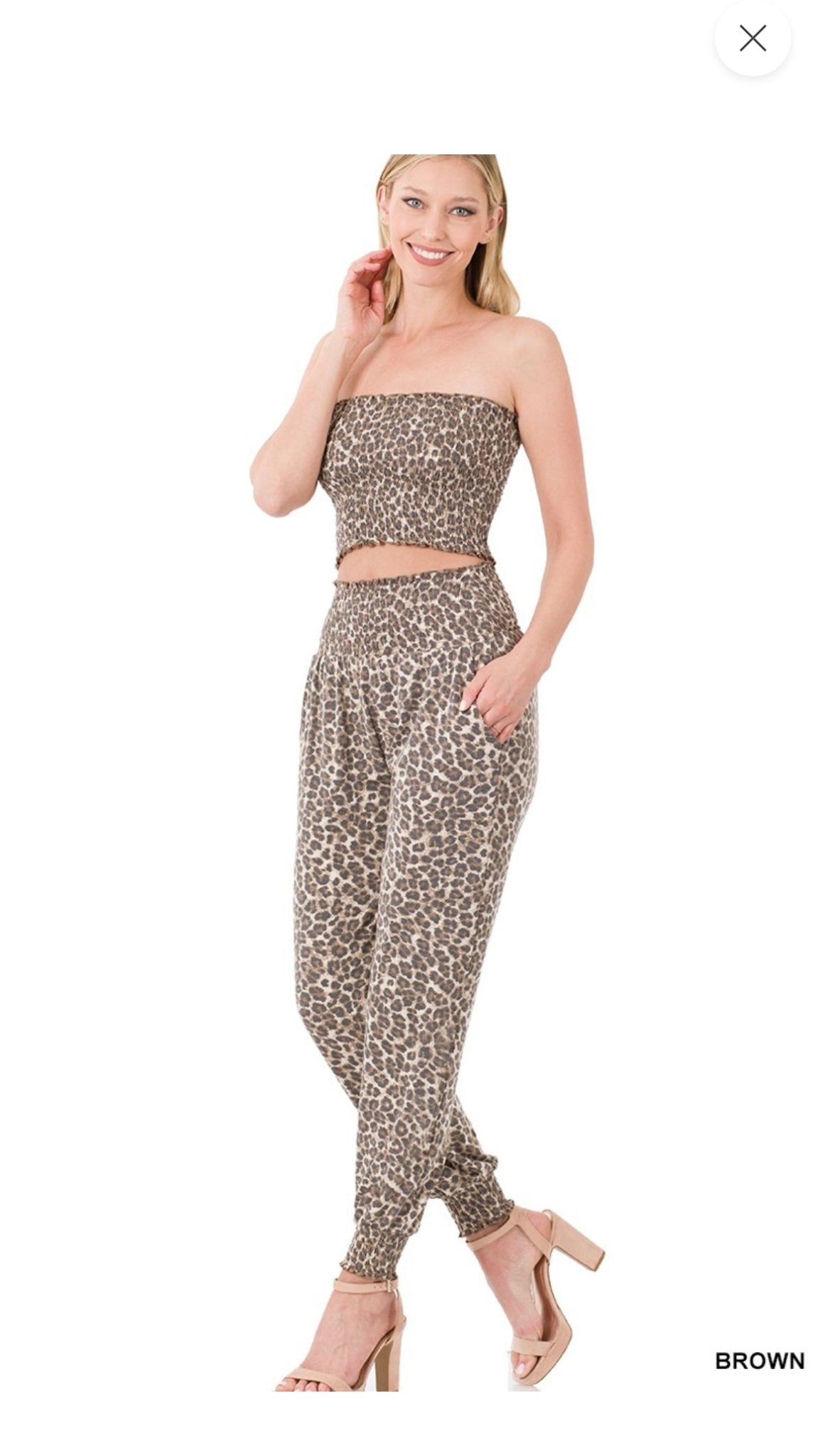 Leopard Smocked Tube Top and Lounge Jogger Set - Misfits Clothing Boutique