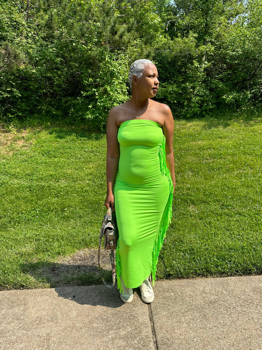 Lime green fringe dress - Misfits Clothing Boutique