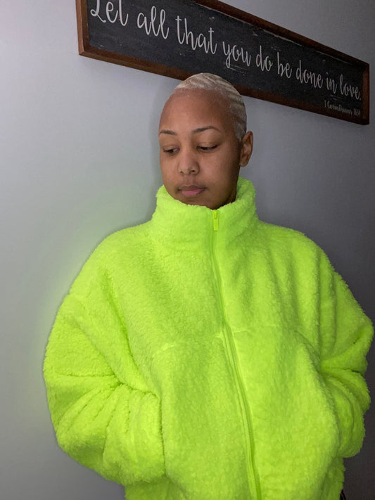 Neon Lime Sherpa jacket - Misfits Clothing Boutique
