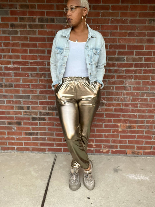 Smock waist metallic joggers - Misfits Clothing Boutique